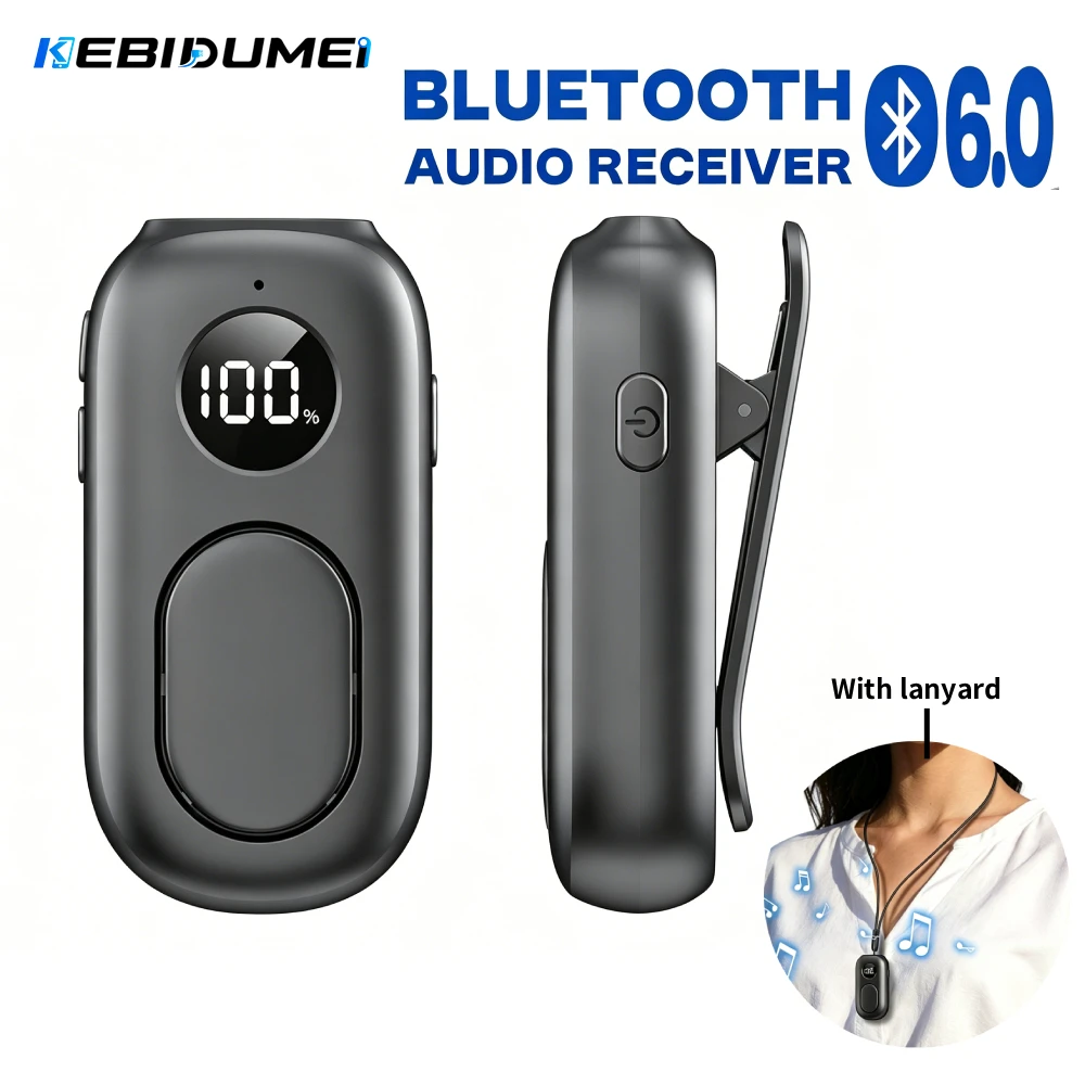 KEBIDUMEI Bluetooth 6.0 Audio-Empfänger 3,5mm Lavalier Drahtlos-Adapter mit Mikrofon, unterstützt externe Lautsprecher für Auto-Lautsprecher-Verstärker