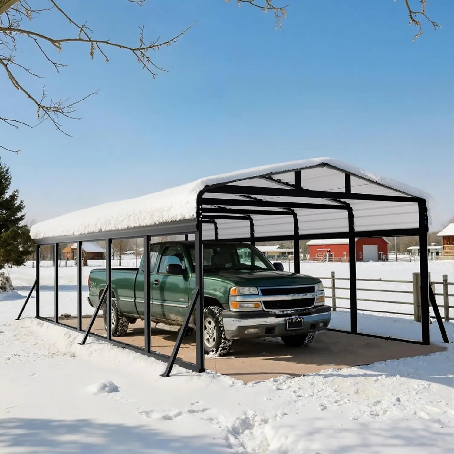 

12x25FT Heavy Duty Metal Carport Canopy - Reinforced Galvanized Steel Frame, All-Weather Protection, Easy Assembly, Customized