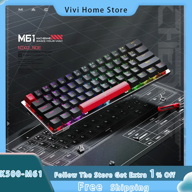 Macheneke K500-M61 Wired Magnetic Axis Mechanical Keyboard 8k Hot Swappable Rgb Adjustable Key Stroke Gaming Keyboard