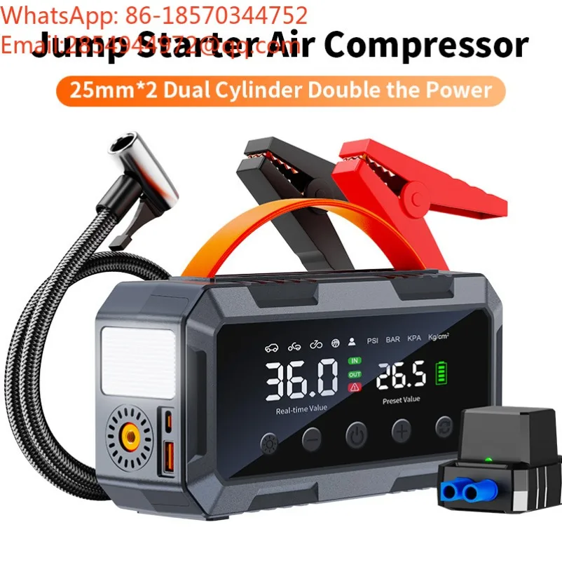 8000A Dual 25‑Cylinder Car Jump Starter Built‑In Air Compressor Portable Vehicle Emergency Booster Power Bank
