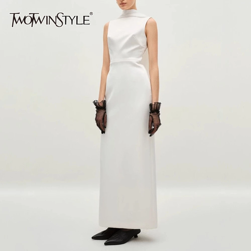 

TWOTWINSTYLE однотонные минималистичные длинные платья для женщин, туника без рукавов и открытой спины, темпераментное платье, женская одежда, новинка