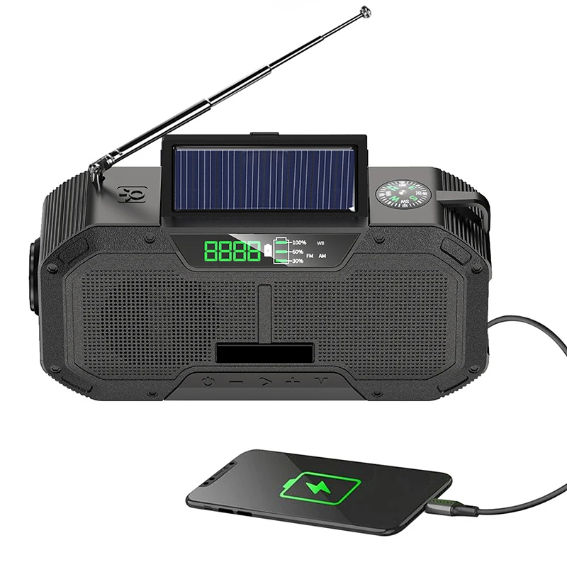 Emergency Radio 5000mAh Outdoor Emergency Hand-cranked Solar Powered Electric Lighting Bluetooth Speaker Power Bank