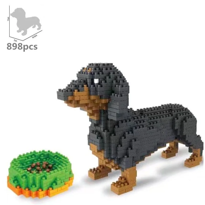 Assembly Mini Blocks Toys Animal Model Corgi Dog Dachshund Diamond Bricks Schnauzer Kids Gifts Girls Christmas Present Pet Shop