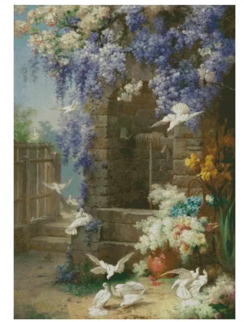 

Голубный сад Фиолетовая лоза Цветочное искусство Рукоделие 16CT 14CT Холст без печати Ручная вышивка крестиком Наборы DIY Домашний декор