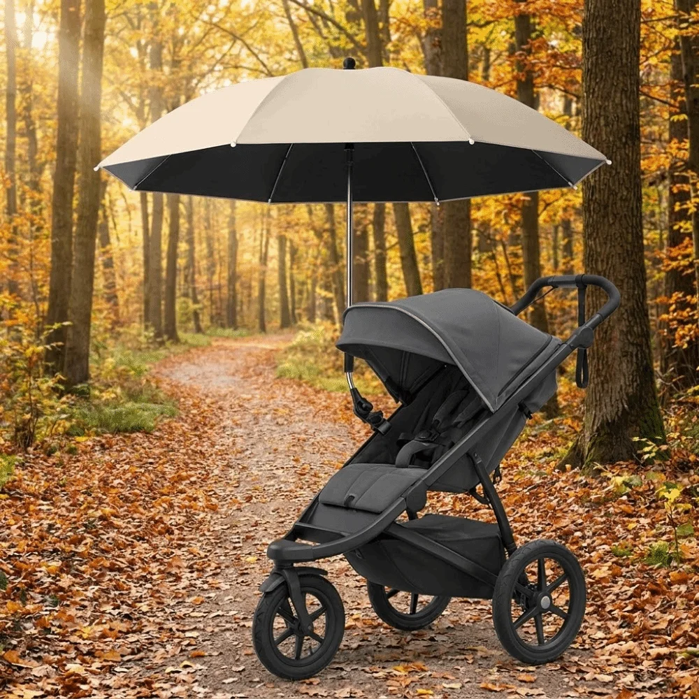 Adjustable UV Protection Umbrella 2-in-1 Design with Clamp Pram Cover Umbrella Universal 360 Degree Baby Stroller Umbrella