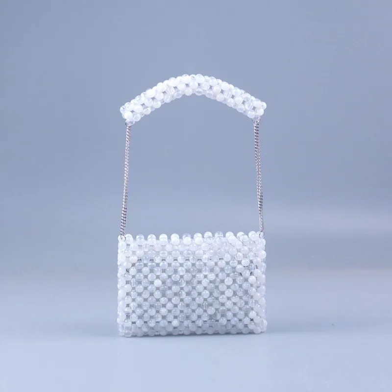 New High Quality Acrylic White Cracked Women's Underarm Shoulder Bag Handwoven Transparent Beaded Chain Handbags for Women