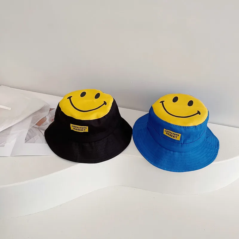 Spring Summer Baby Hats Cotton Kids Boys Girls Fisherman Caps Smile Pattern Children Sun Hat Bucket Hat