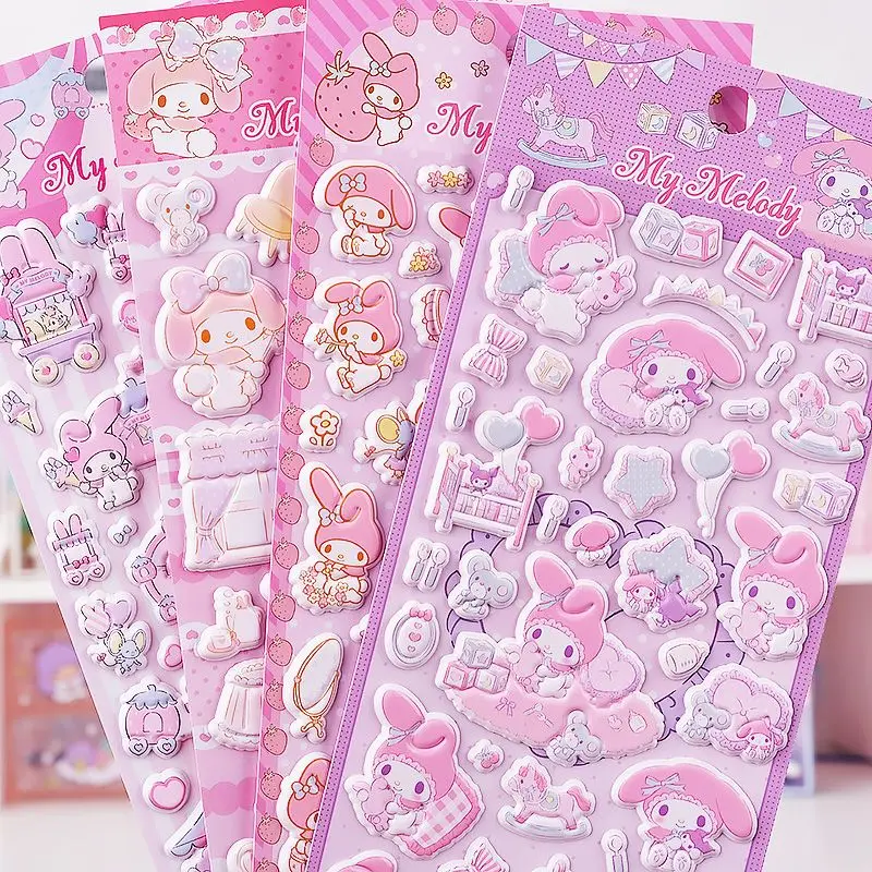 Cute Cartoon Sanrio Bubble Cotton Handbook Stickers Decorated Melody Cinnamoroll Stationery Goo Card Diy Girl Toy Gift