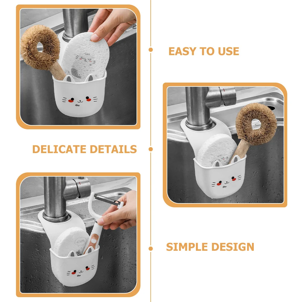 2Pcs Kitchen Sink Shelf Cat-Shaped Hanging Basket with Drain Rack for Sponge and Brush Organizer Storage Utility Holder Drying