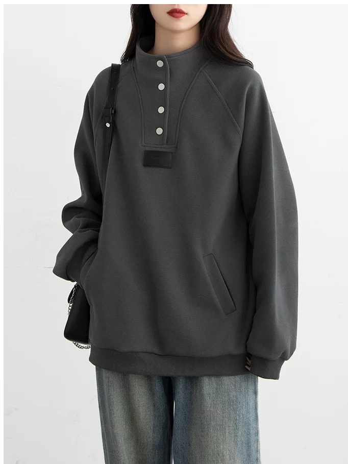 Women'S Sweatshirts Cute Clothes Navy Blue Winter Trendy Ins Hip Hop Top Oversize Niche High Street Vintage Do Old Washing