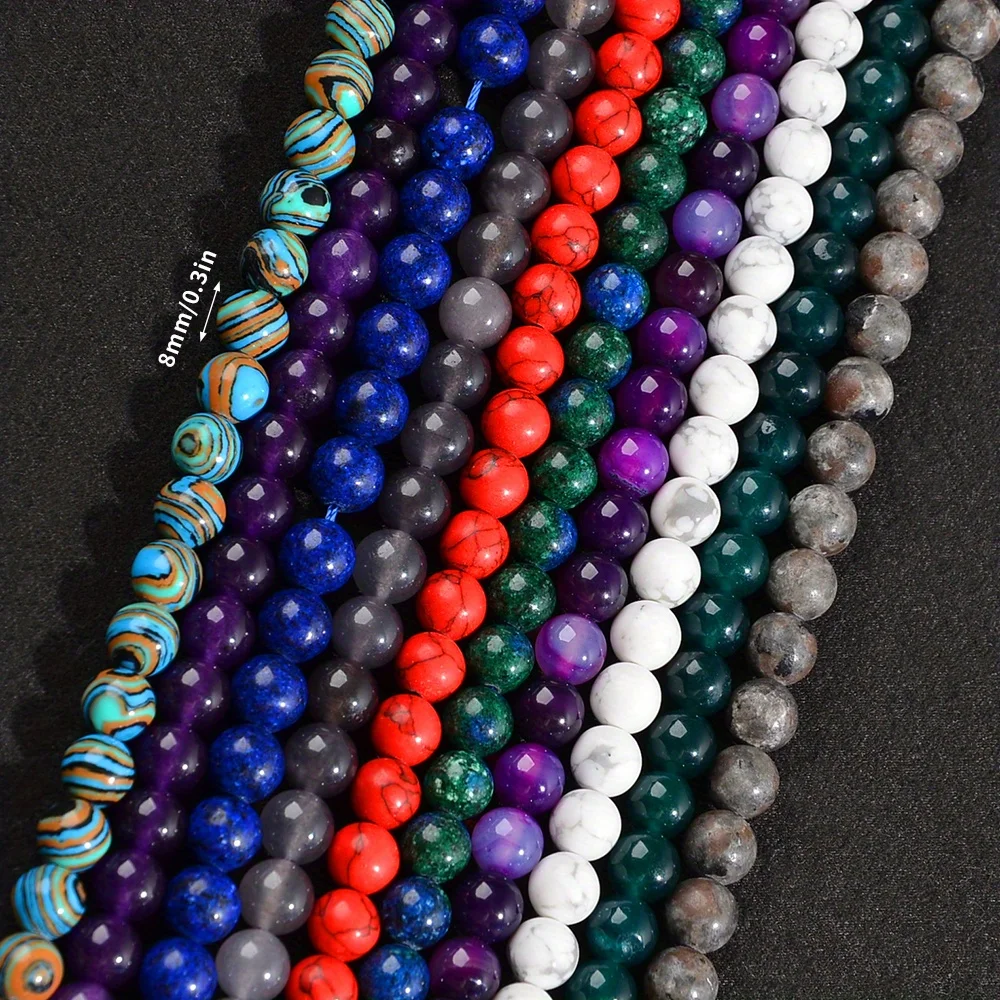 Random 880pcs (20 Colors) 8mm Natural Stone Beads in Various Colors - Unrepeated Colors for DIY Jewelry Projects, Bracelets, Necklaces and Earrings Unique and Stylish Handmade Beads for Men and Women, Beads for Jewelry Making, Fashion Accessories Beads