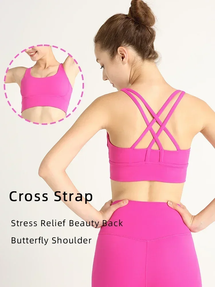 

Summer Women Sports Bra Sexy Criss Cross Straps back Sports Top Underwear Shockproof Yoga Running Fitness Crop Top