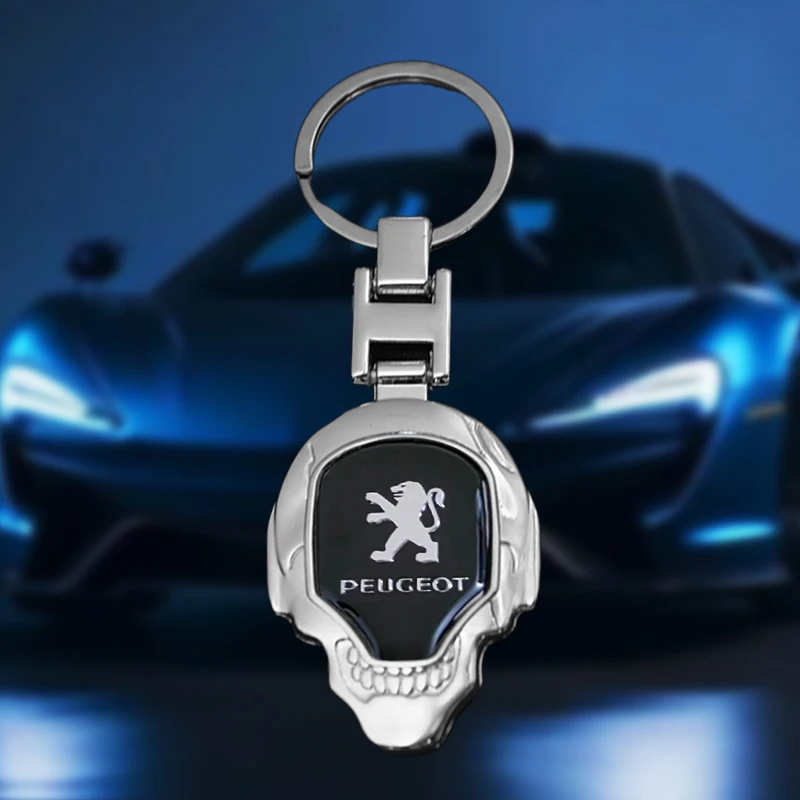 

3D Metal Skull Car Keychain Fashion Creative Key Holder For Peugeot 206 207 208 306 307 308 406 407 106 107 108 5008 Accessories