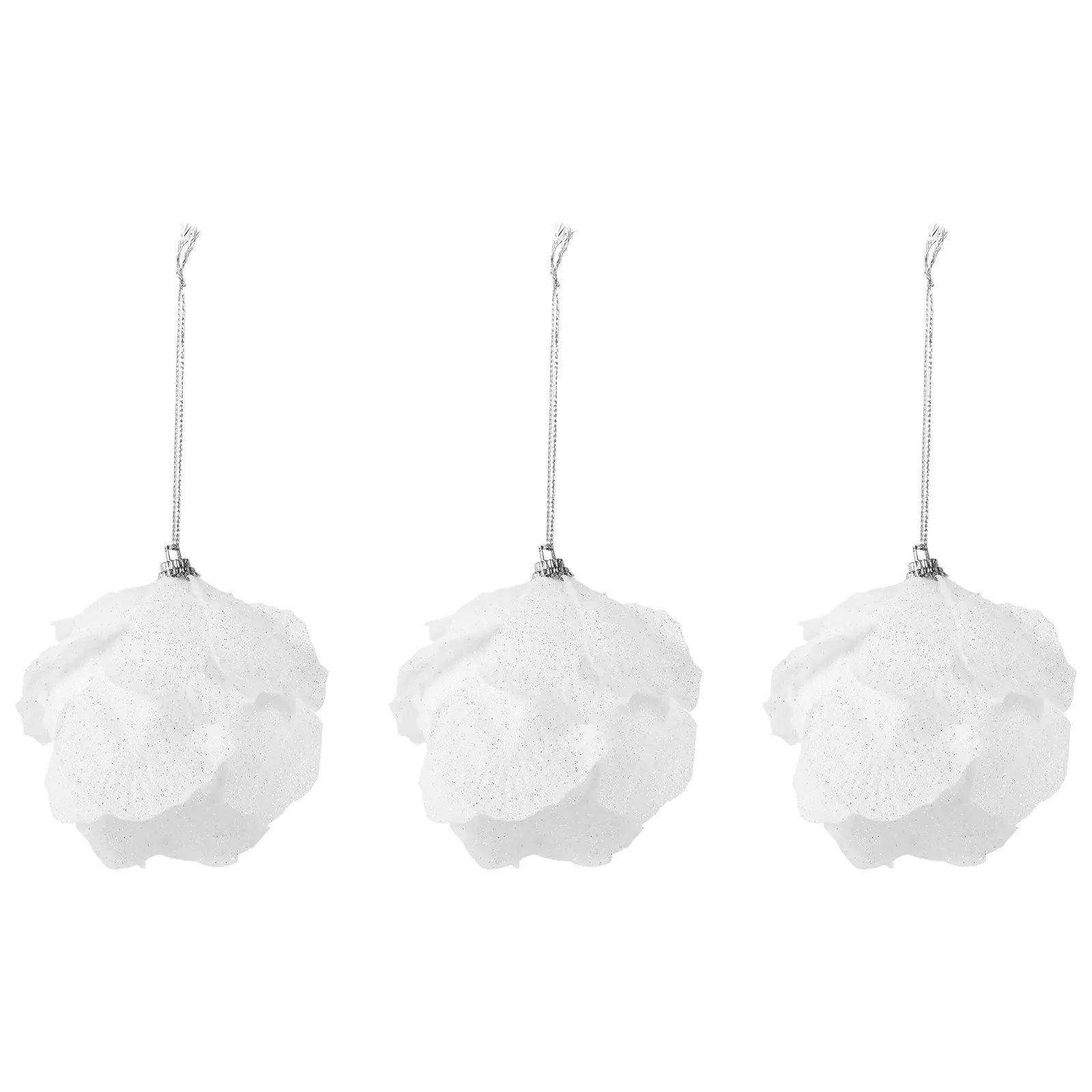 

3Pcs Christmas Tree Hanging Ornaments Lightweight Plastic Xmas Ball Decoration Floral Pedal Design Xmas Party Decor
