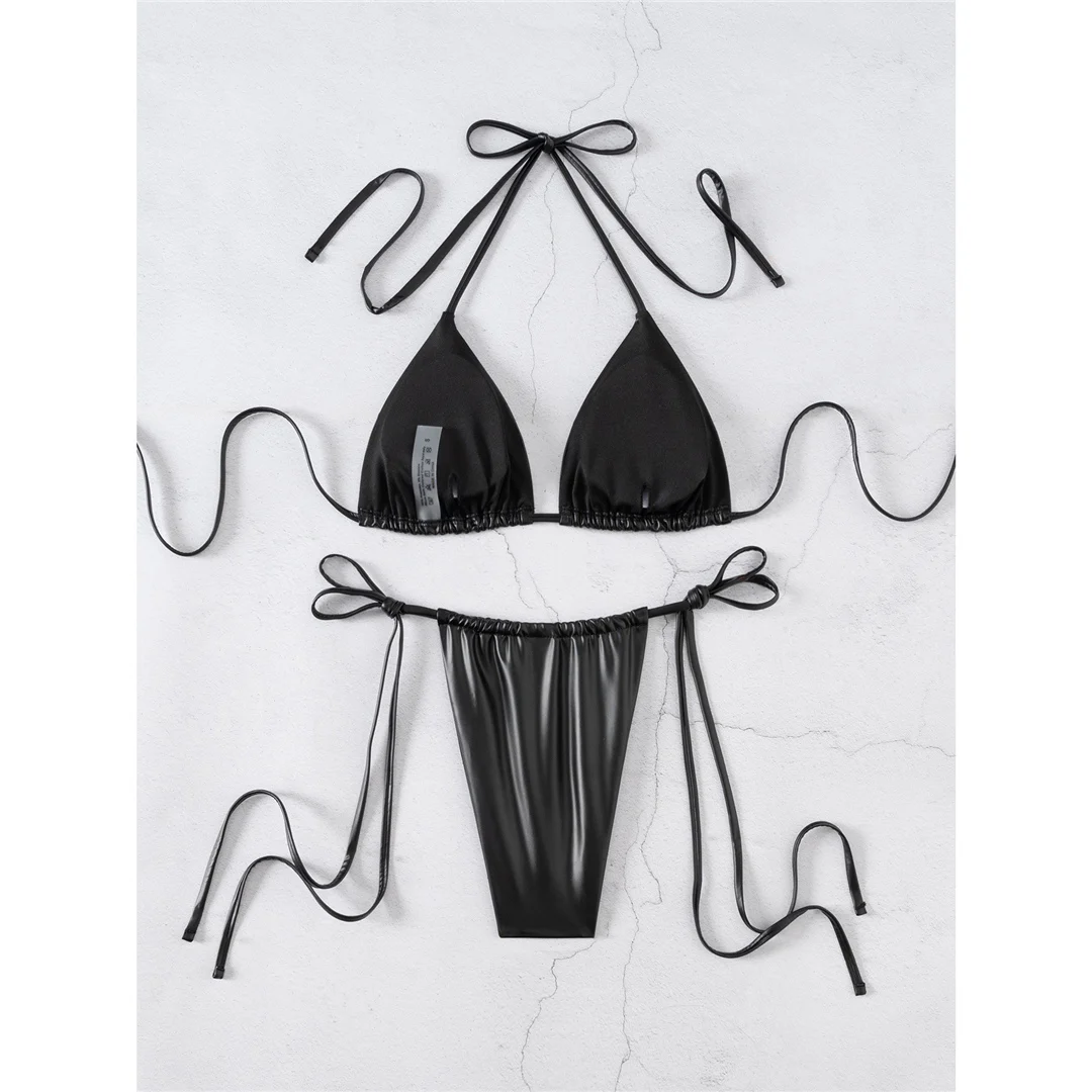 PU-Kunstleder, sexy Mini-Micro-String-Bikini, Damen-Badeanzug, zweiteiliges Bikini-Set, Badebekleidung, Badeanzug, Modell V6428. – Detail 10