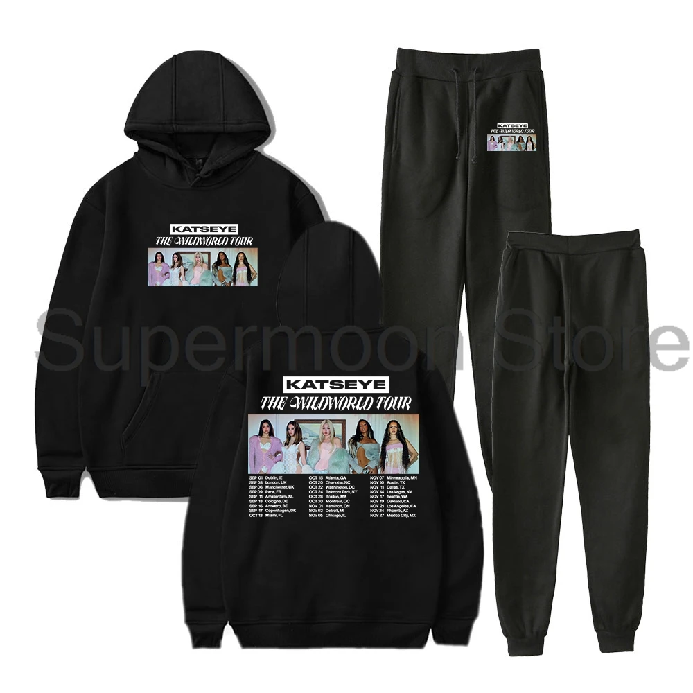 Conjunto de Moletom Kpop Katseye The Wildworld Tour 2026: Hoodie e Calças Jogger para Mulheres e Homens