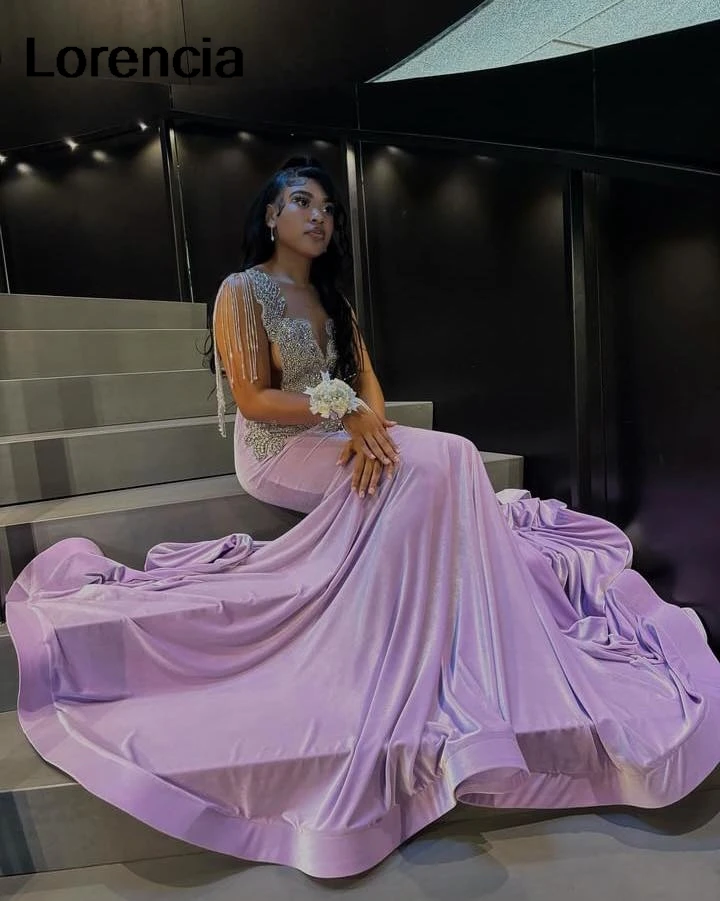 Customized Purple Diamonds Mermaid Prom Dress For Black Girls Silver Beaded Formal Birthday Dress Special Party Gown YPD183