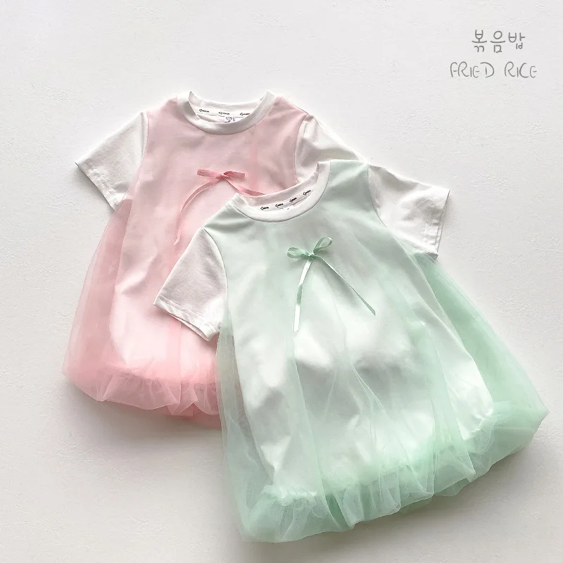 

Girls Dress Summer 2024 New Little Girl Princess Dress Cotton Children Dress Summer Baby Girls Tulle Skirt Korean Sweet Style