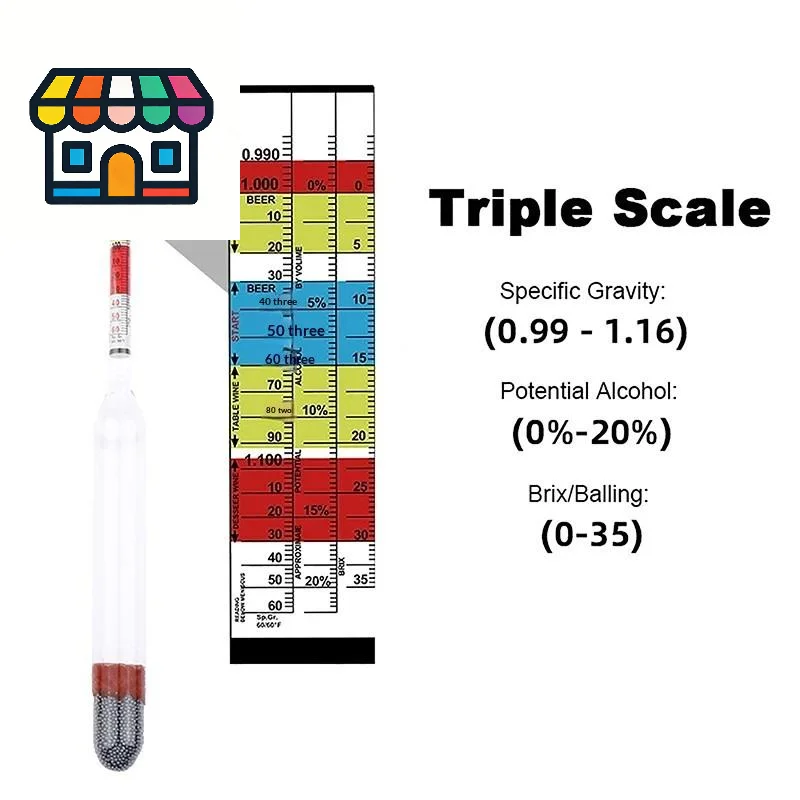 Triple Scale Hydrometer 1Pcs Accurate Specific Gravity Tester for Alcohol Brix Readings Home Beer Winemaking Brewing