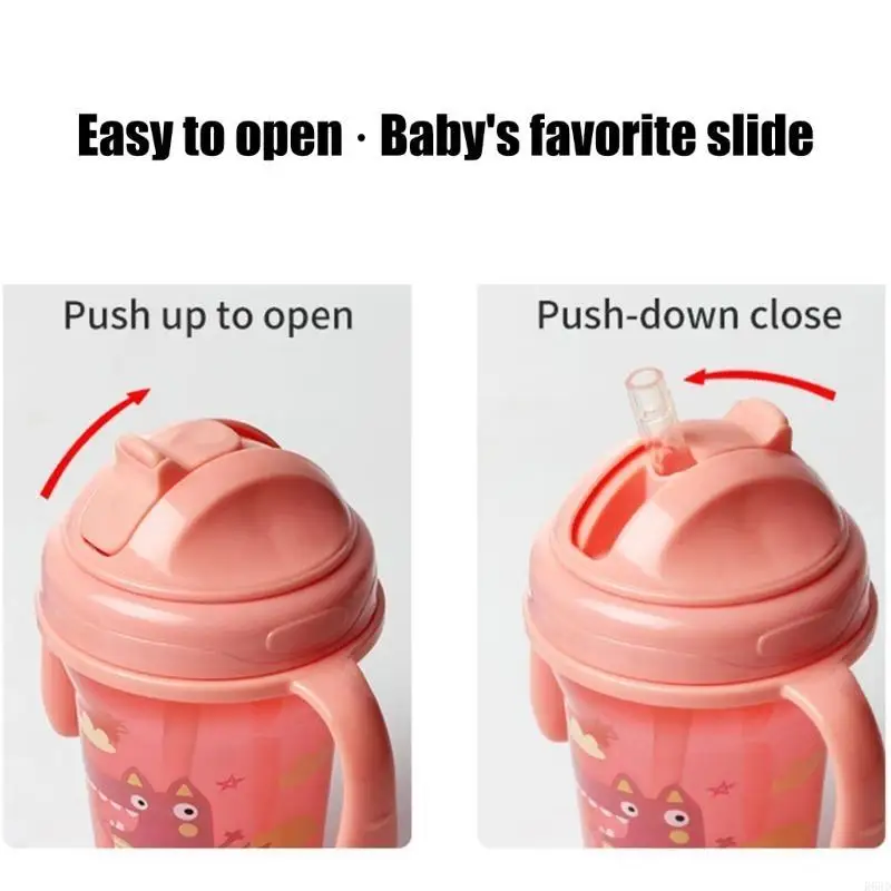 كوب رش للأطفال R66D بتصميم كرتوني، مقبض سهل الحمل وقابل للحمل، كوب ماء مانع للتسرب لتعلم شرب زجاجة ماء #5