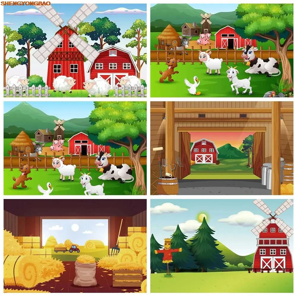 

Rustic Barn Door Farm Backgroung Photography Windmill Cow Warehouse Backdrop Birthday Decoration Baby Shower Photozone