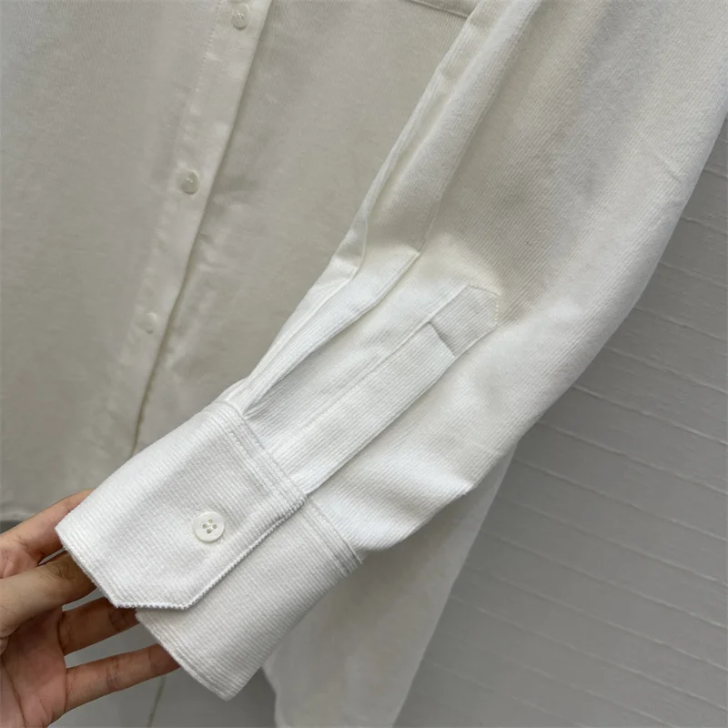 Damen-Shirt, neuer Herbst 2022, einreihig, schmale Passform, Revers, langärmeliges Oberteil, reiner Baumwoll-Cord, Damenbluse, dünner Y2K-Mantel