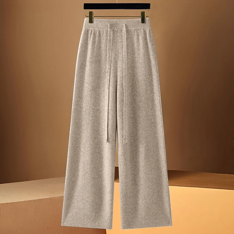 

Женские брюки DjzDsm из 100% мериносовой шерсти, осенне-зимние, с высокой талией, широкие, свободные, повседневные, вязаные, длинные, до пола, верхняя одежда