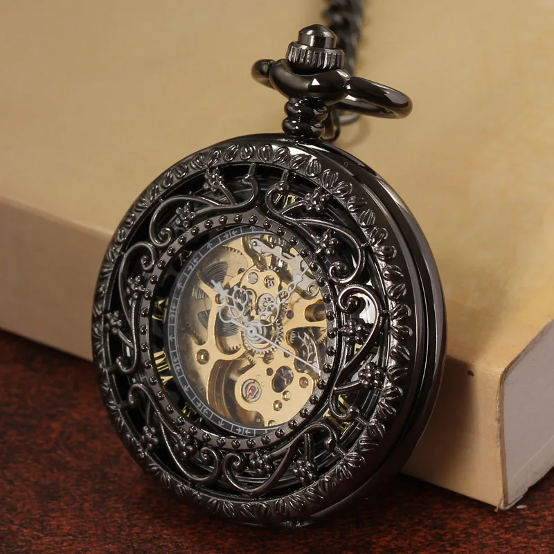 全自動機械式懐中時計レトロノスタルジックなフリップ中空メタルシェルネックレスウォッチ