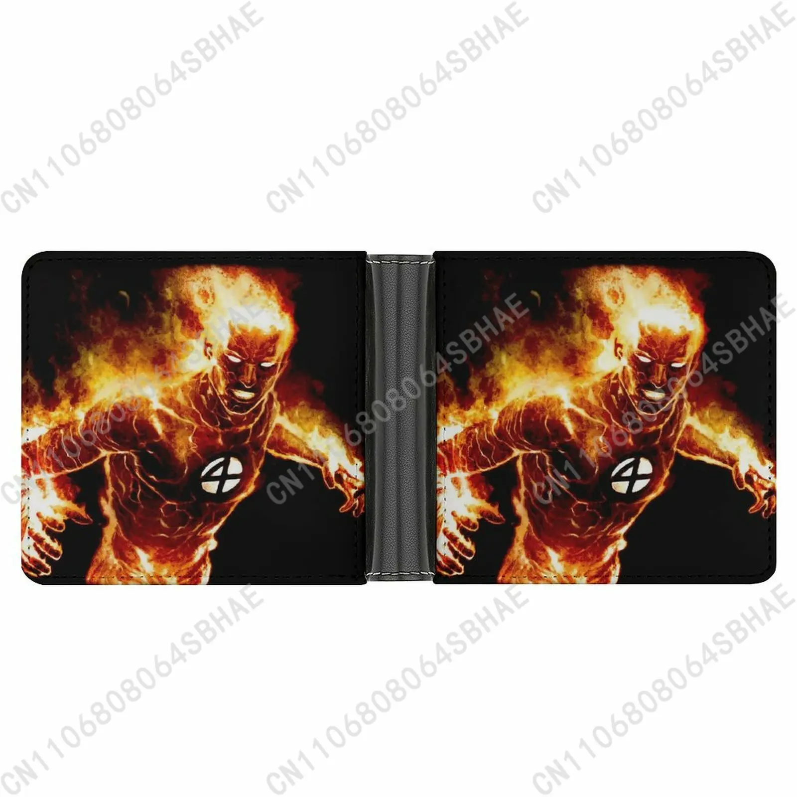 

Marvel Human Torch Trendy Leather Wallet Teenage Male Woman Personalized Slim Credit Card Holder Small Purse Daily Use Cosplay