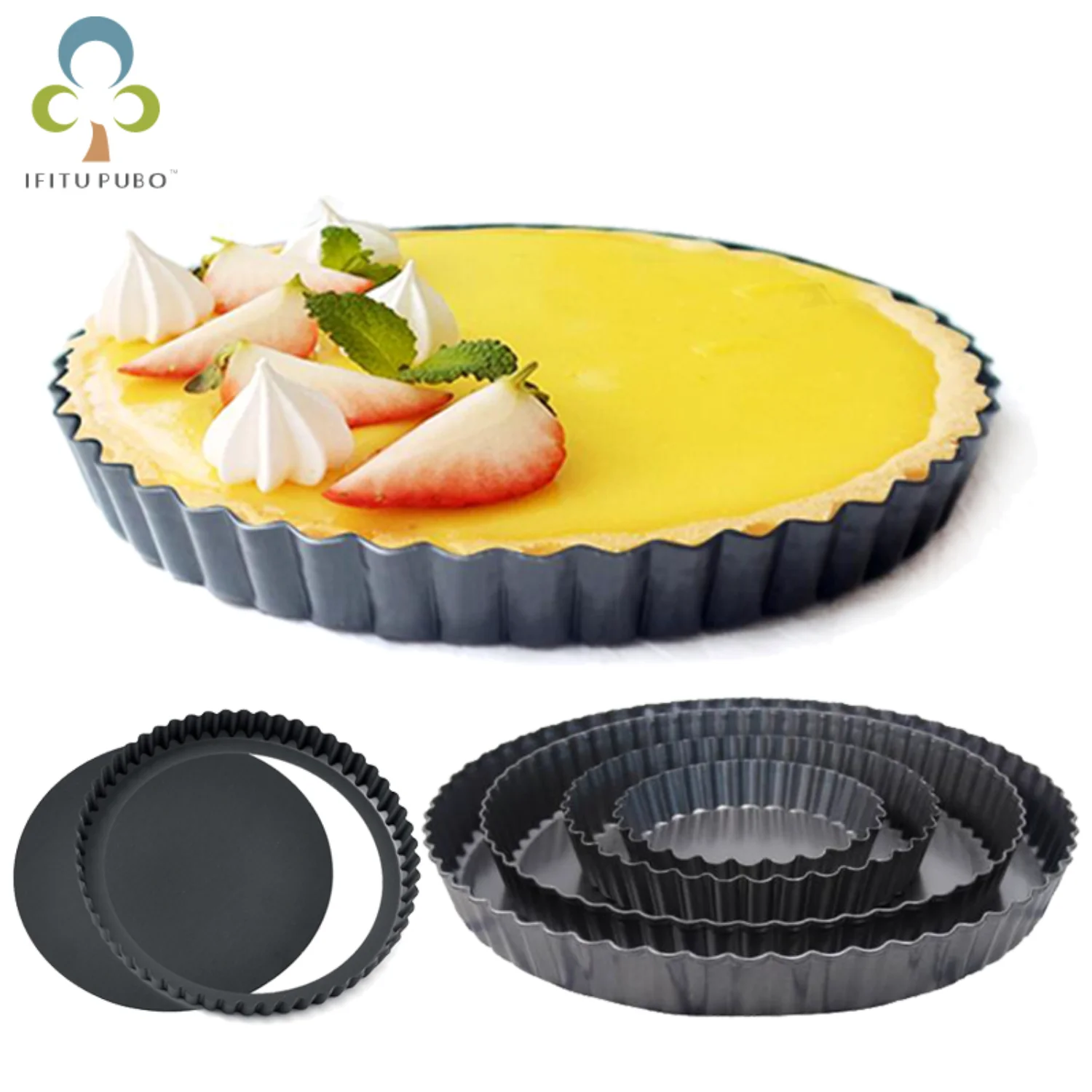 Fluted Pie Tart Pan Mold Baking Removable Bottom Nonstick Quiche Tool Rectangle Bakeware template Dishes Cake Pans GYH Oven tray