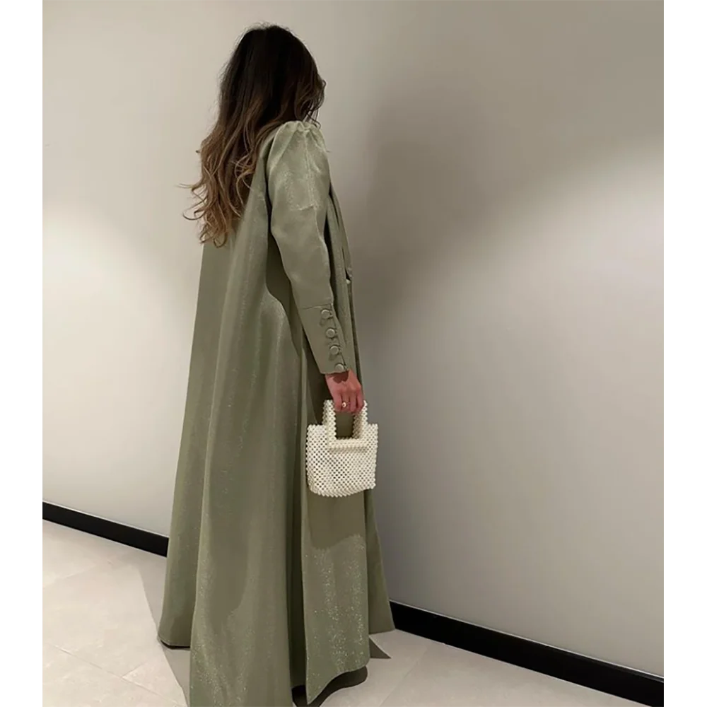 Light Green Satin Fabric Long Women Blazer One Piece Luxury High Quality Female Coat casaco feminino