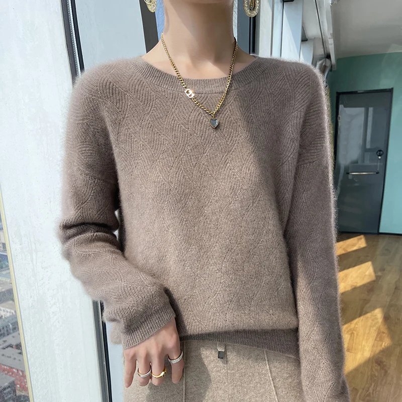 Fashion 100% Wool Ladies Winter Sweater Ladies Round Collar Long Sleeve Knitted Women Knit Pullover Women\'s Sweater