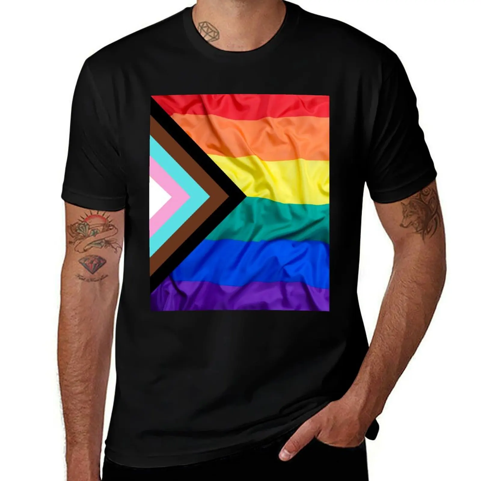 PROGRESS PRIDE FLAG LGBT NEW PRIDE FLAG RAINBOW EQUALITY T-Shirt Classic Basic Casual T-Shirt