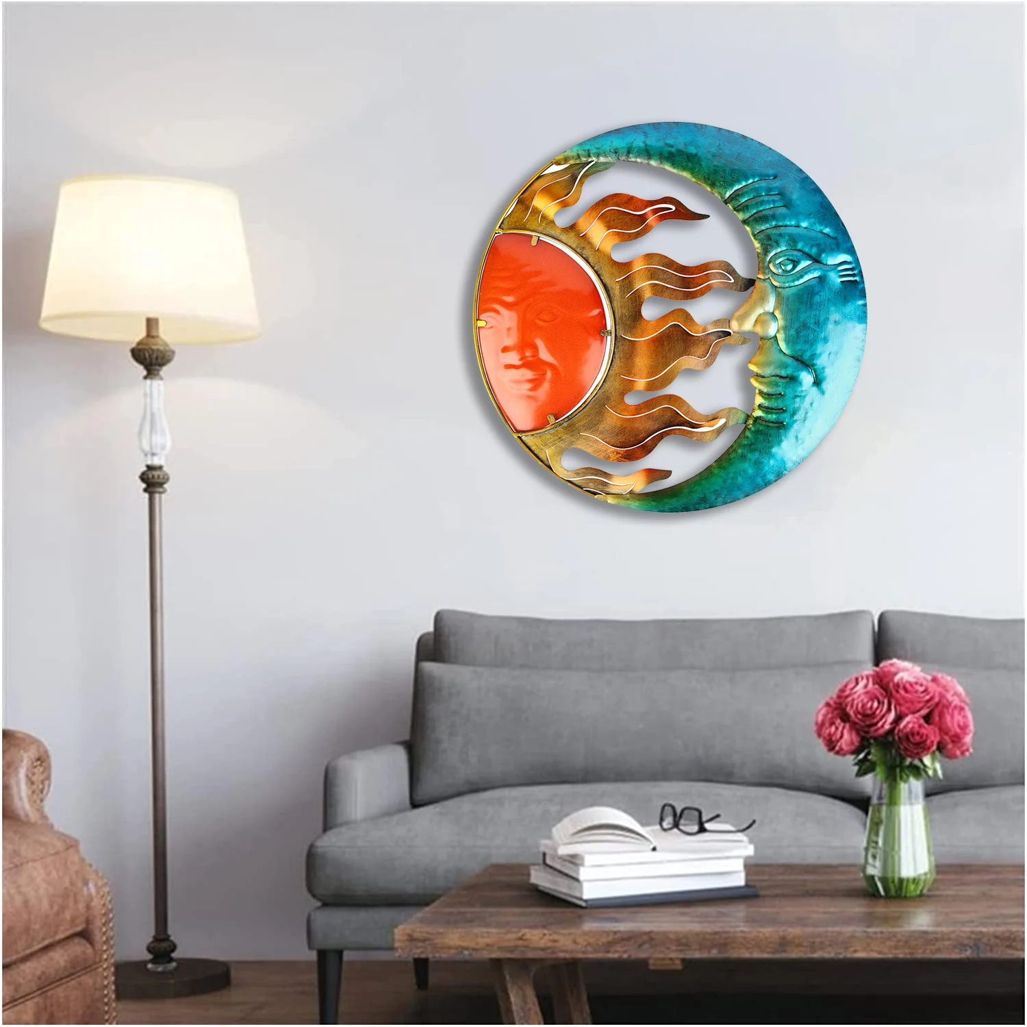 

Modern Sun and Moon Wall Decor Craft Outdoor Metal Wall Hanging Art Religious Theme Plaque Sculpture for Bedroom Home Wall Decor