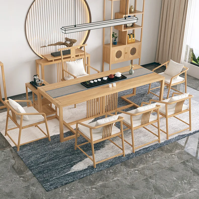 New Chinese Kung Fu tea table, log office tea table and chair combination guest tea