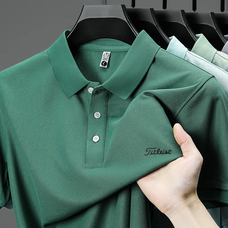 Business Casual Herren Neues Kurzarm-Poloshirt mit Kragen und Knöpfen, Einfarbig mit Schriftzug, Bequemes Atmungsaktives Herren-T-Shirt – Detail 28