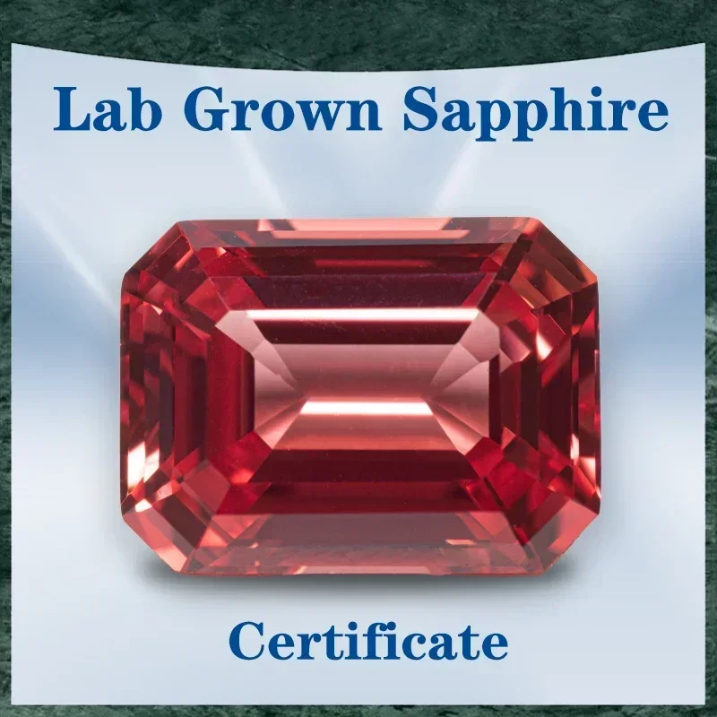 

Lab Grown Sapphire Sunset Red Color Emerald Cut VVS1 Selectable AGL Certificate Gemstone Charms Bead DIY Jewelry Making Material