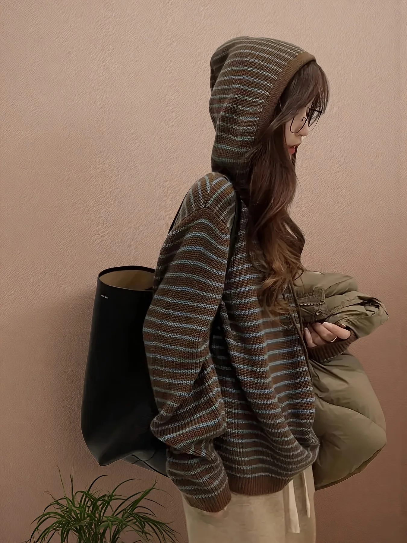 Women's Hooded Striped Sweater - All-Season Soft Tunic, Versatile Layering for Daily Wear. Hand Wash.