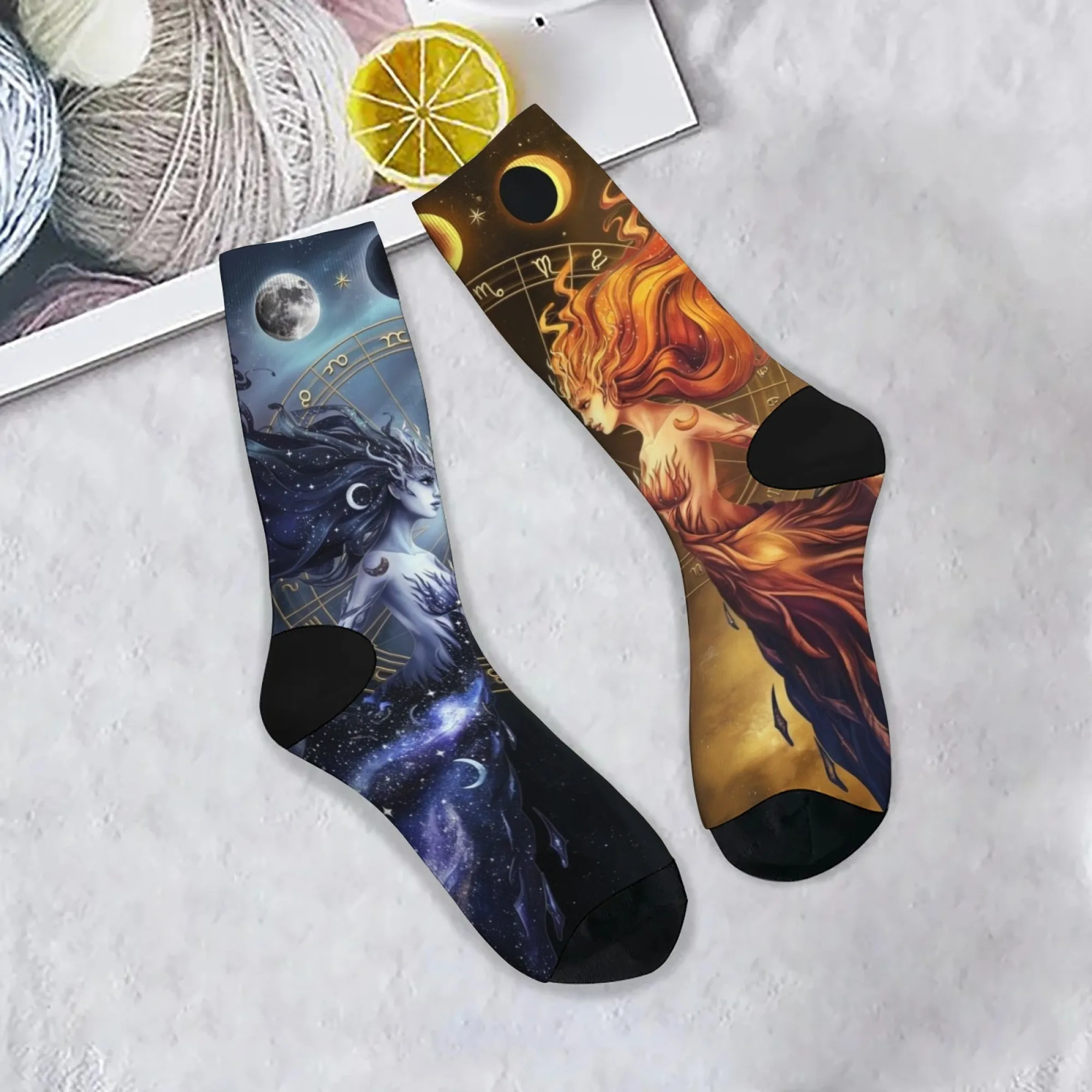 Divination constellation art socks mysterious sun and moon element socks Harajuku retro style unisex novelty funny happy socks