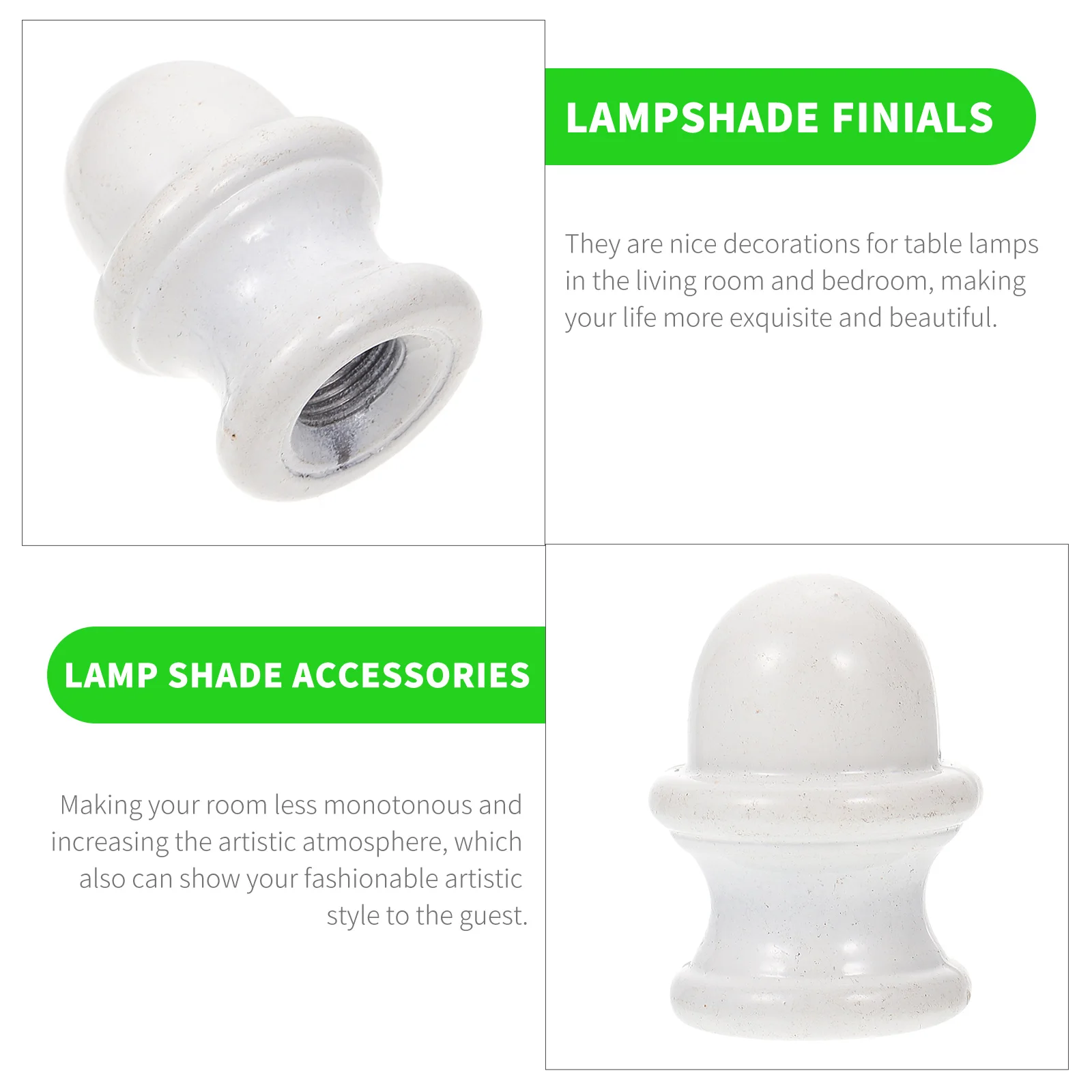 

2 Pcs White Aluminum Round Head Decorative Horn Frame Finials for Table Floor Lamps with 10MM Inner Thread Lampshade Accessories