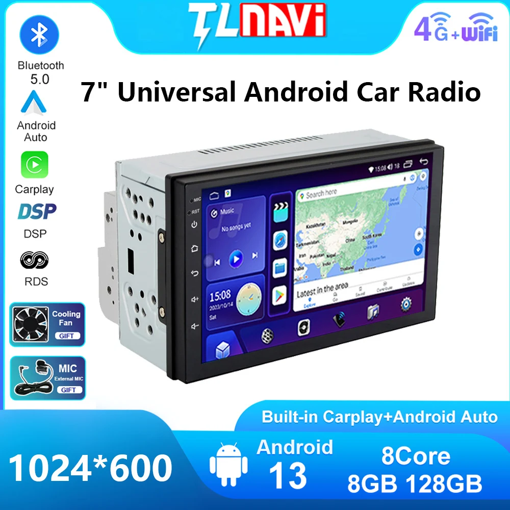 7 Inch 178mm*102mm Universal GPS Navigation Car Radio Android 13 Audio Stereo Multimedia Player