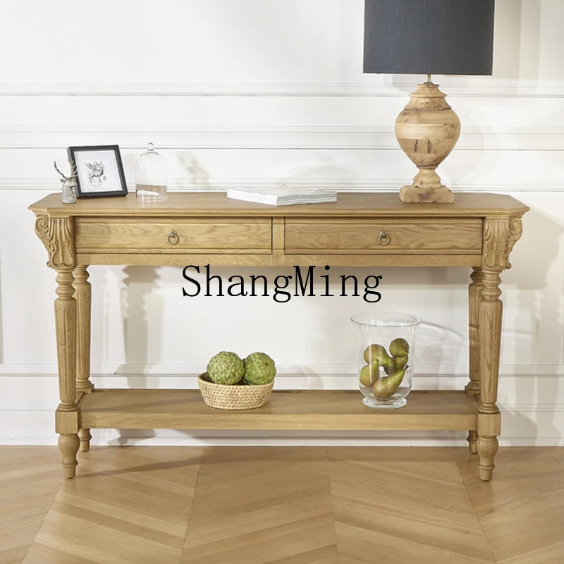 

FG retro carved solid wood porch cabinet rural foyer entry partition side cabinet drawer rack