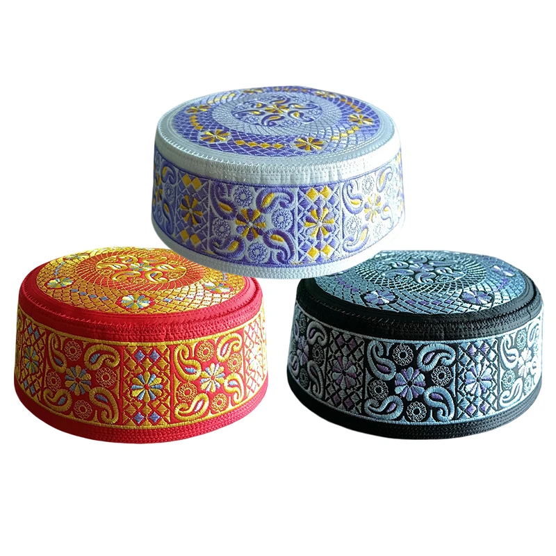 New Boys Muslim Men Prayer Cap Hat Embroidery Saudi Arabia Islamic Hat Cap Kids Headscarf Topkippot Turban Leisure Saudi Cap