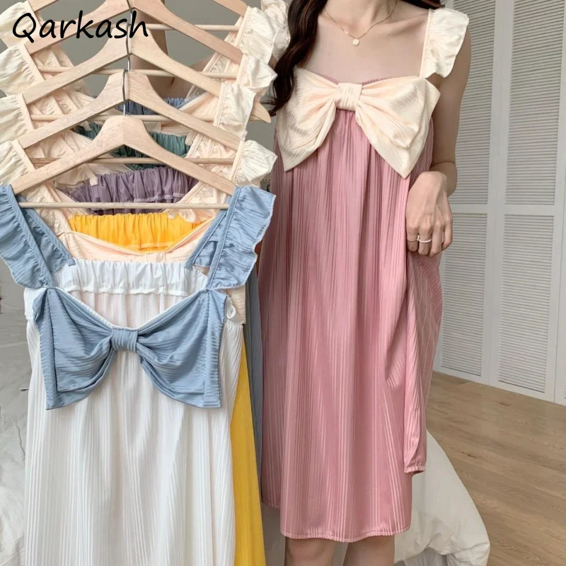 

Nightgowns Women 6 Colors Loose Bow Patchwork Sweet Casual Princess Home Summer Aesthetic Teens Korean Style Sleepwear Comfort