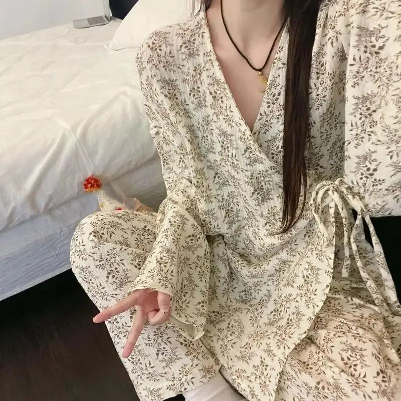 Fashionable and Fresh Women's Long Sleeved Long Pants Pajamas Spring New Cute and Sweet Girl Set Comfortable Student Home Clothe