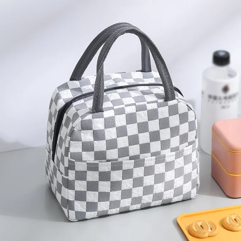 2024 1pc Checkered Insulated Lunch Bag Waterproof Picnic Bag Ice Box Large Capacity Lunch Box Bag Multicolor Home Storage Items