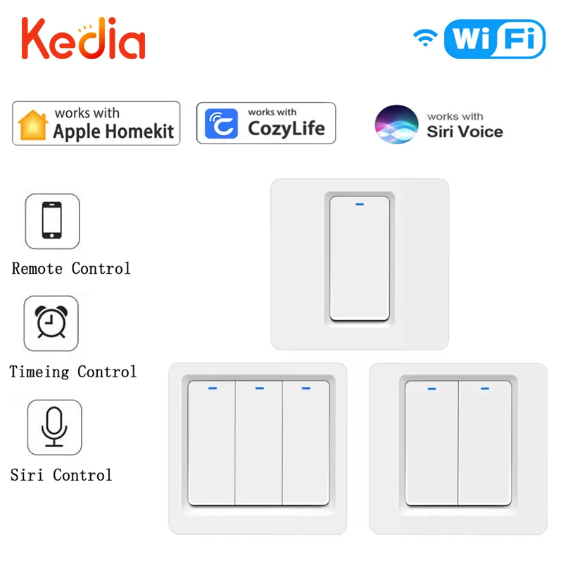 

Apple Homekit WiFi Smart Light Switch Wall Switch Push Button Switch Smart Home for iphones Remot Control Works with Siri Voice