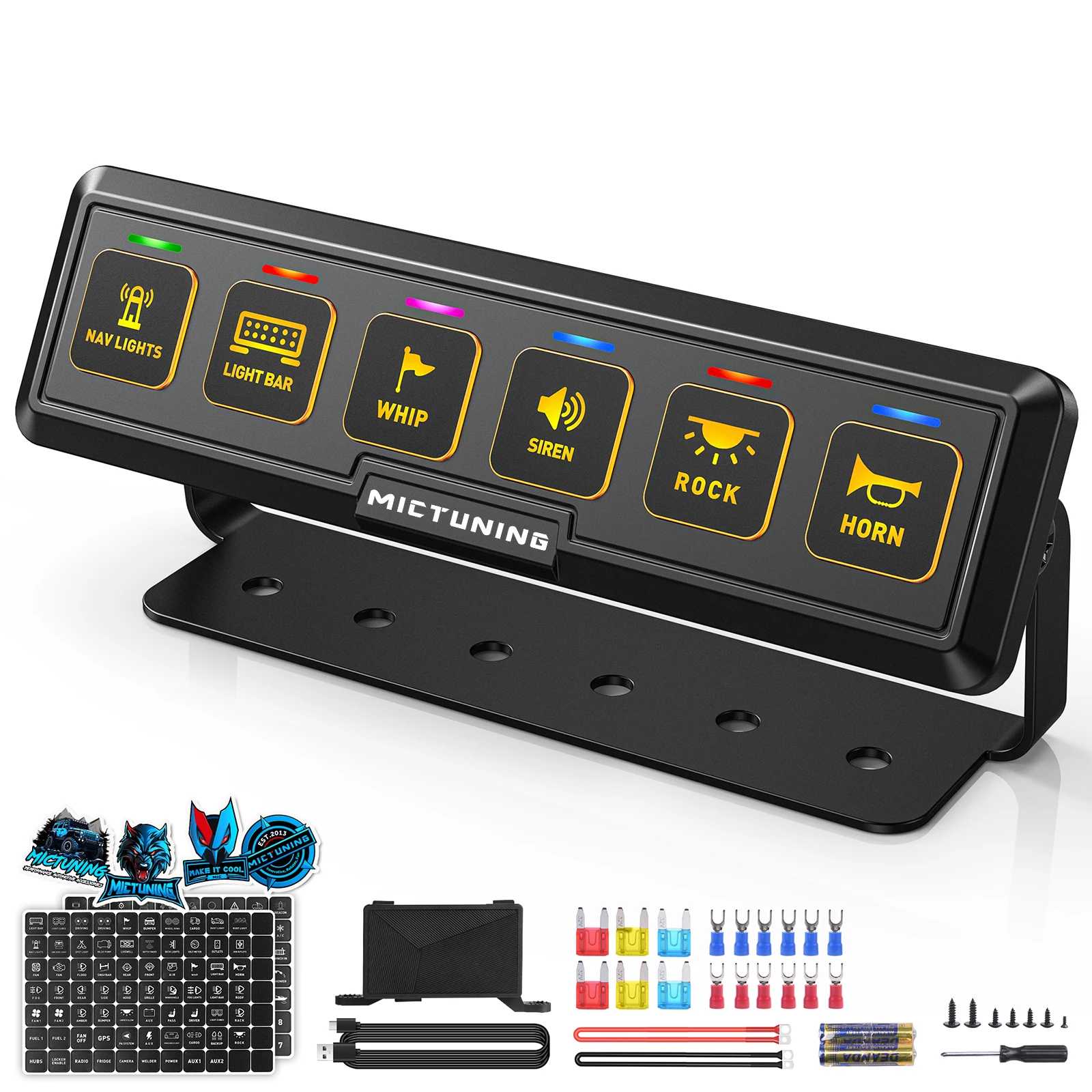 

MICTUNING BB60 6-Gang Wireless Switch Panel,164FT Range Toggle Flash Strobe Momentary Modes,Universal for Offroad Truck Marine