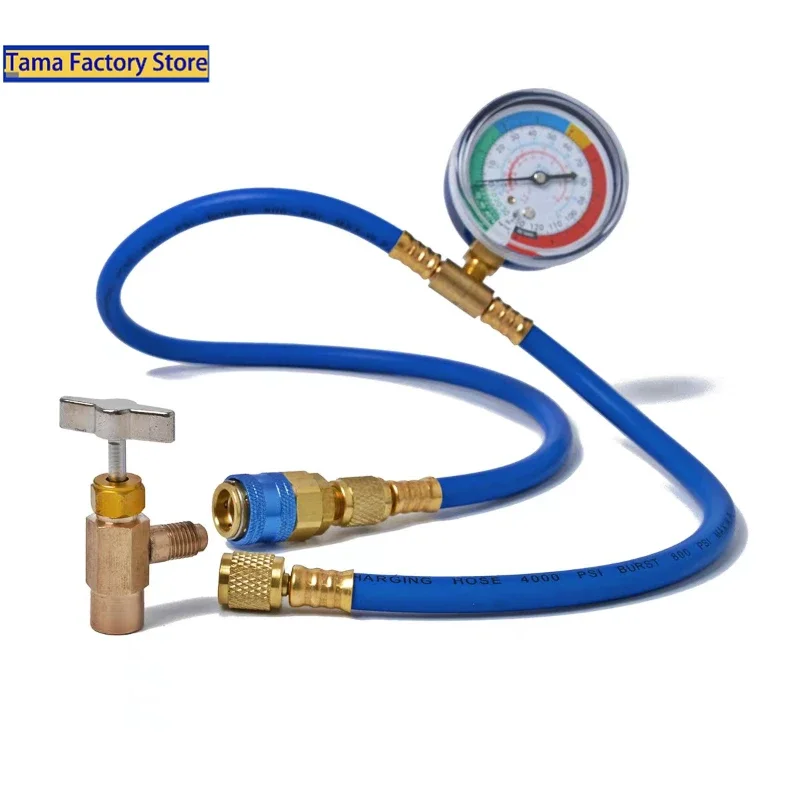 R134A Car AC Air Conditioning Refrigerant Recharge Hose W/ Pressure Gauge Measuring Kit Copper Auto Car Accessories 1/2“ 1/4