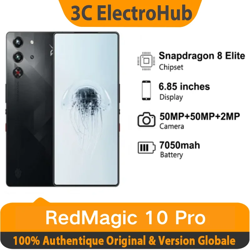 RedMagic 10 Pro,Version globale,6,85 pouces,Snapdragon 8 Elite,7050 mAh,Charge 100W,50MP,NFC,12 Go de RAM,ROM de 256 Go,Téléphon RedMagic 10 Pro,Version globale,6,85 pouces,Snapdragon 8 Elite,7050 mAh,Charge 100W,50MP,NFC,12 Go de RAM,ROM de 256 Go,Téléphon